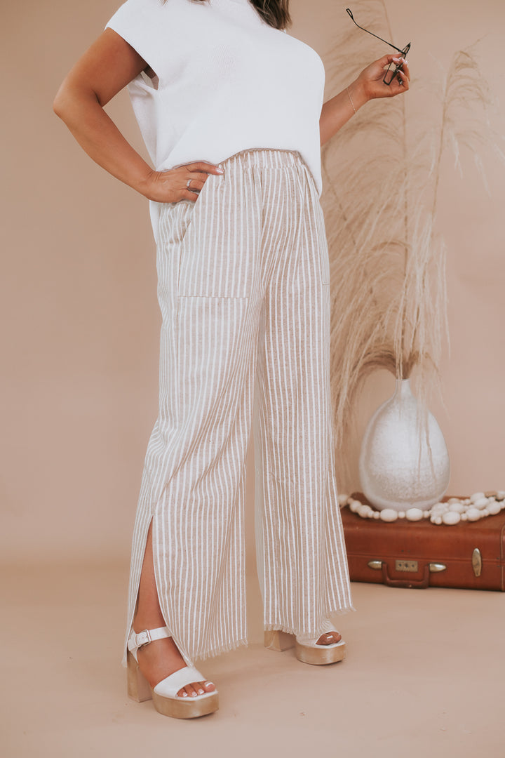 Striped Linen Pants, Taupe