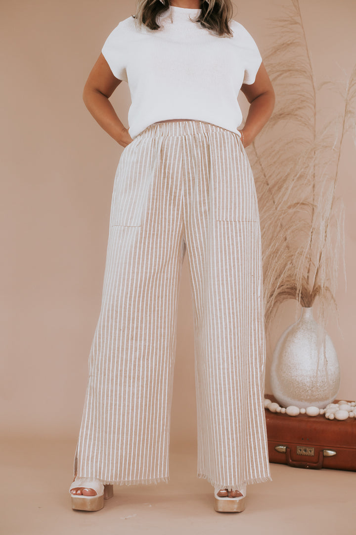 Striped Linen Pants, Taupe