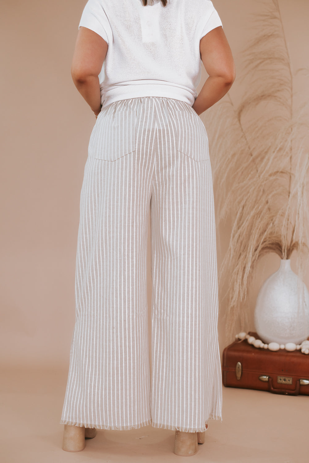 Striped Linen Pants, Taupe