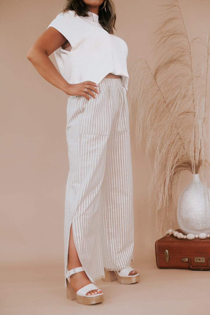 Striped Linen Pants, Taupe