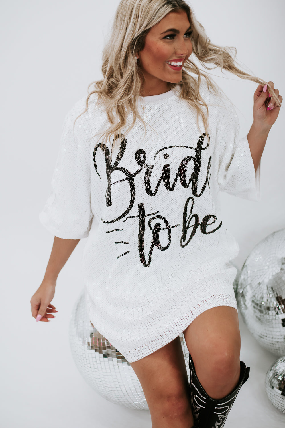 Bride To Be Sequins Dress White Everyday Chic Boutique