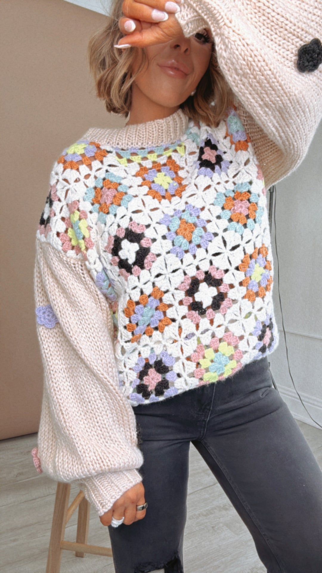 Colorful Crochet Knit Sweater