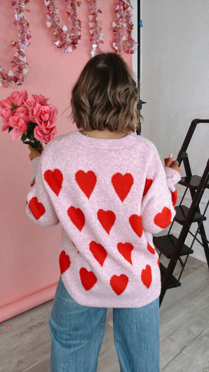 Be Mine Heart Print Sweater, Pink