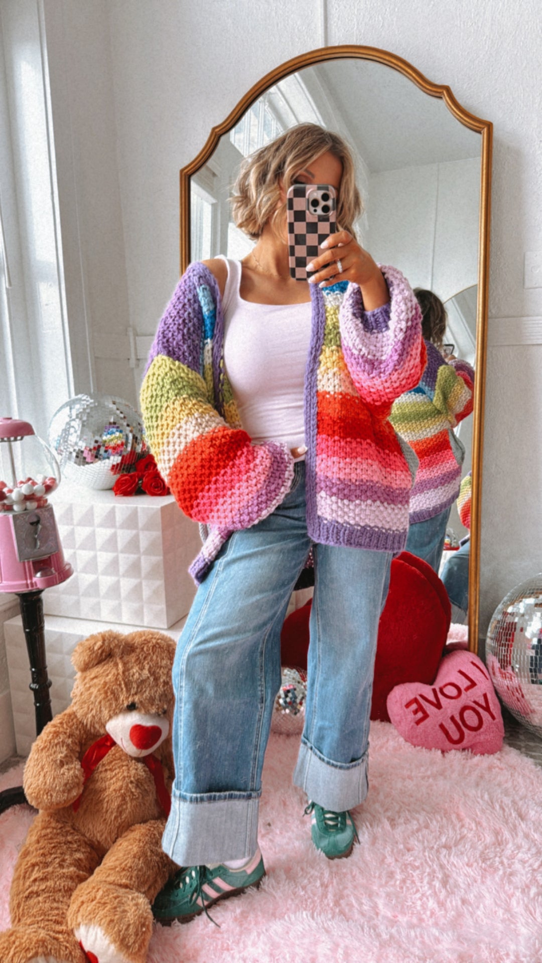 Hand Crochet Oversized Cardigan, Rainbow