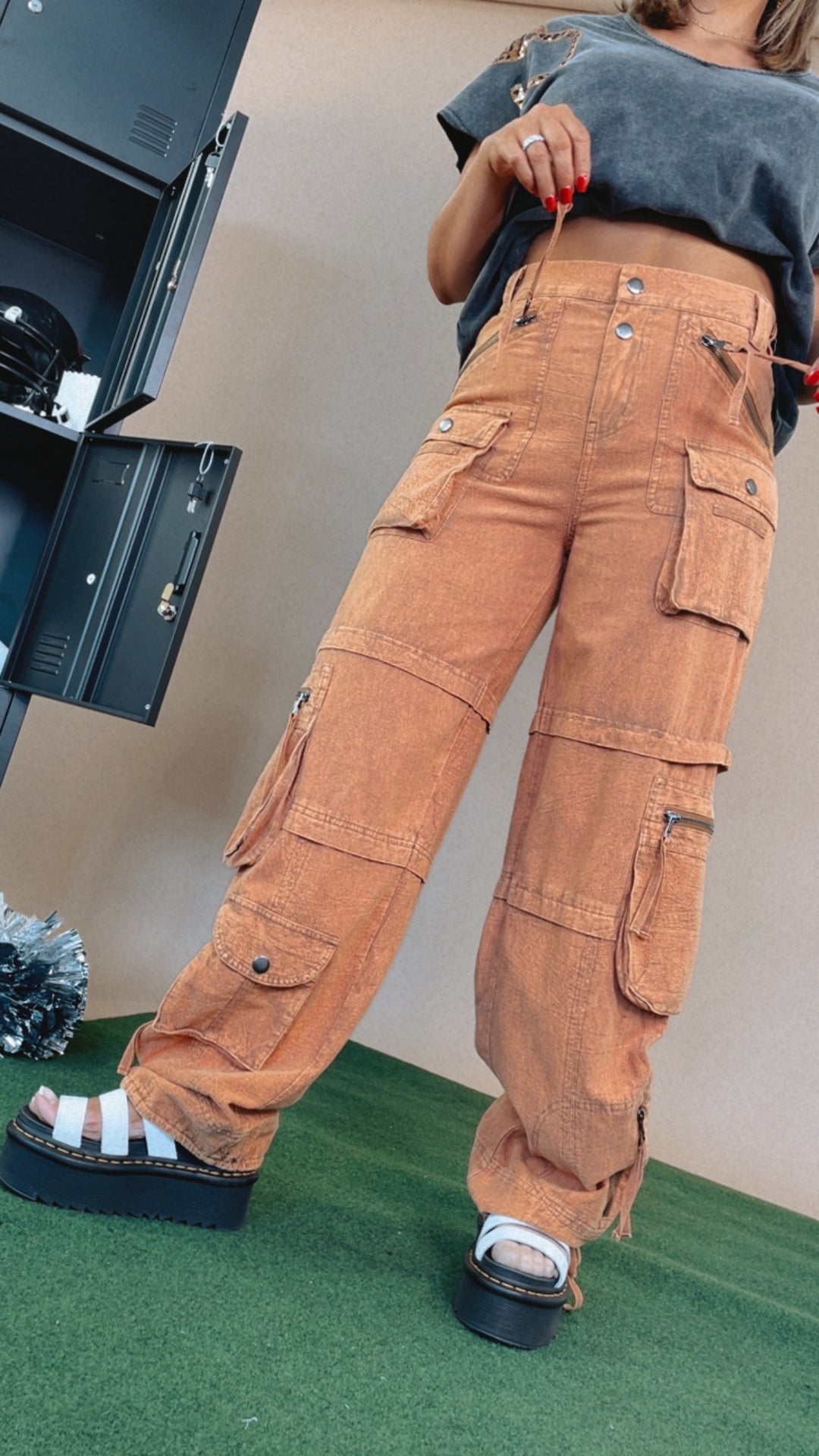 Oli & Hali: Mineral Washed Cargo Pants, Rust Orange