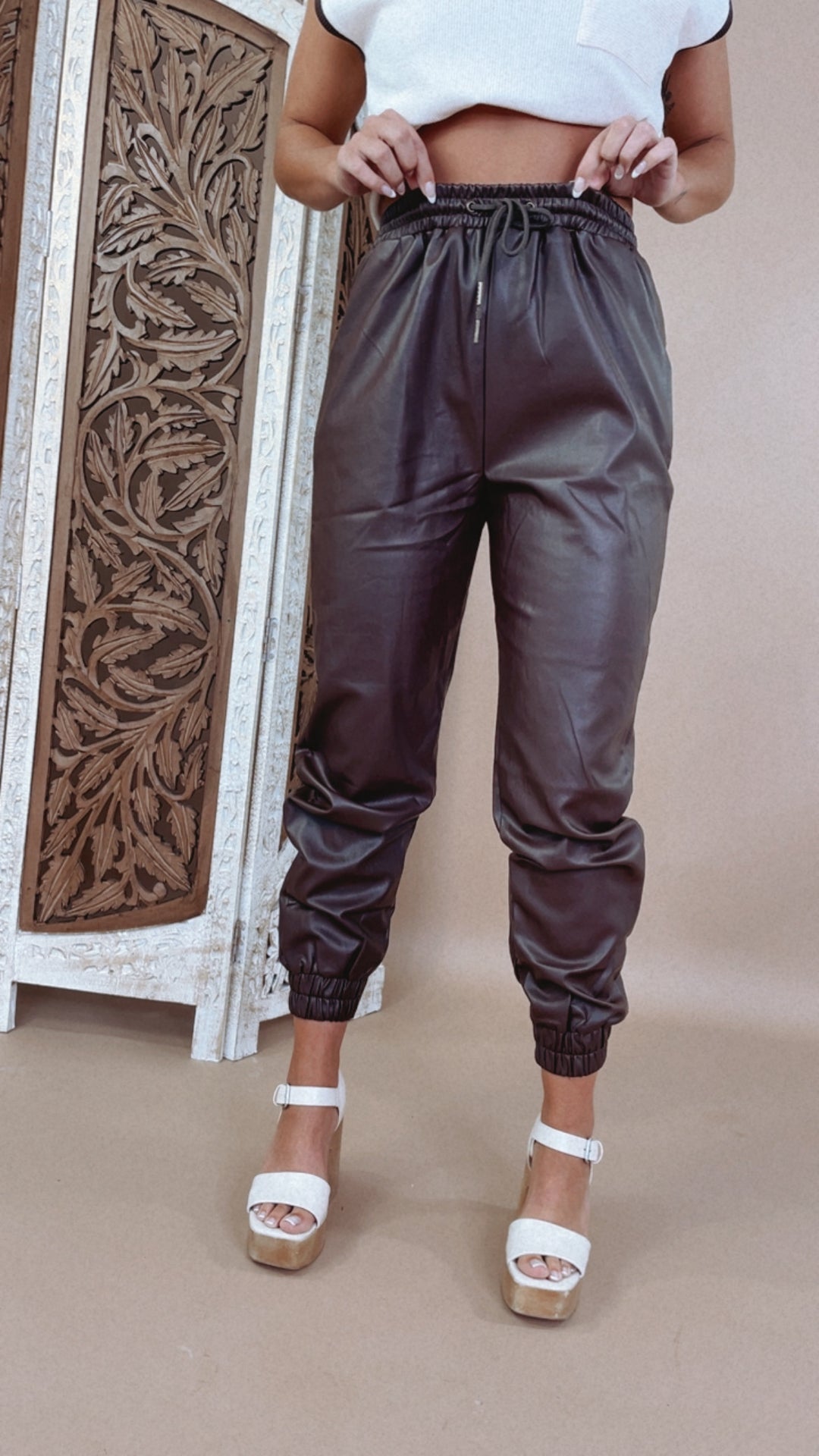 Leather Joggers, Brown