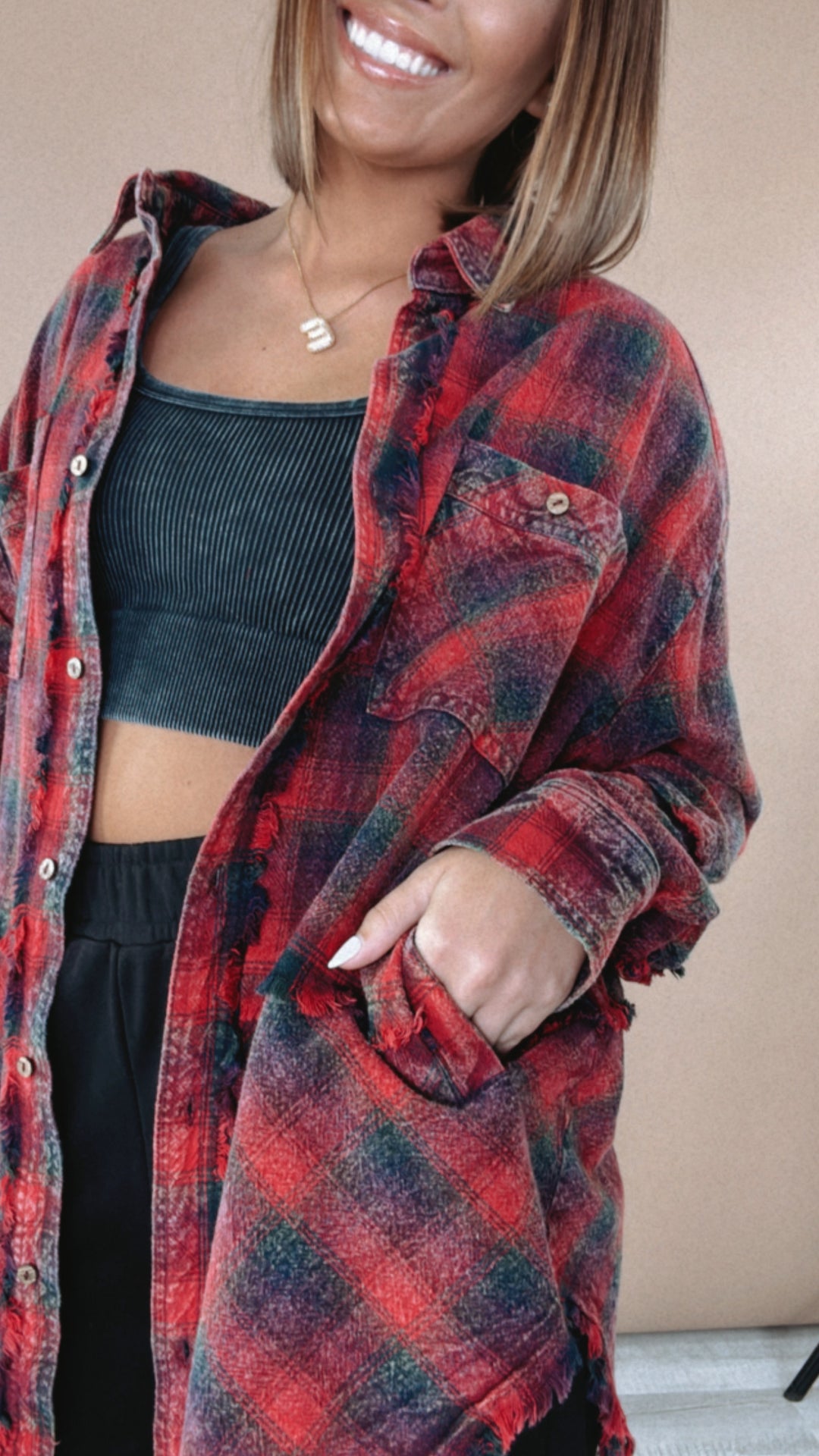 Oli & Hali: Meet Up Mineral Washed Oversized Flannel, Red