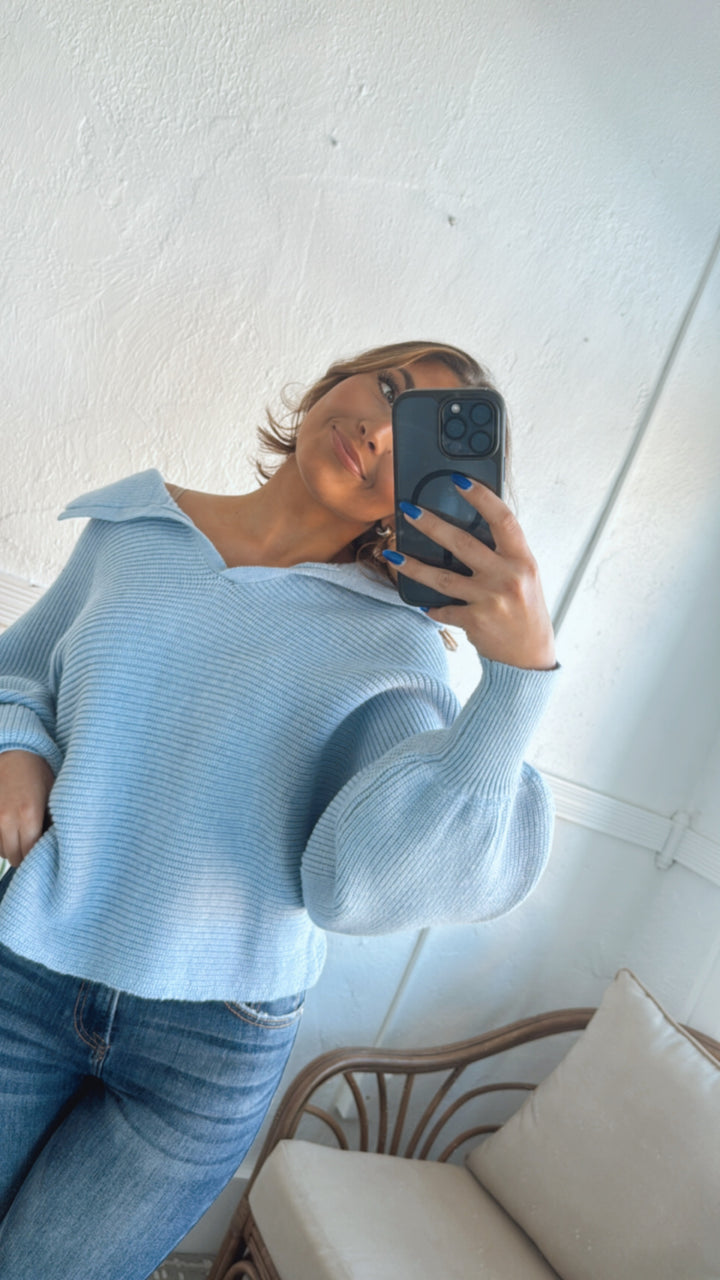 Just For Kicks Collared Dolman Sleeve Sweater, Blue