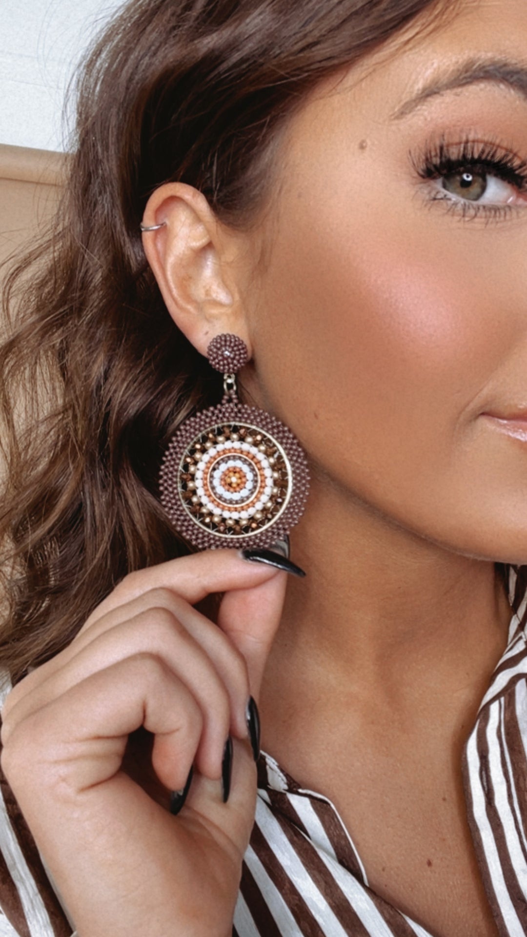 Kiara Beaded Boho Earrings, Espresso