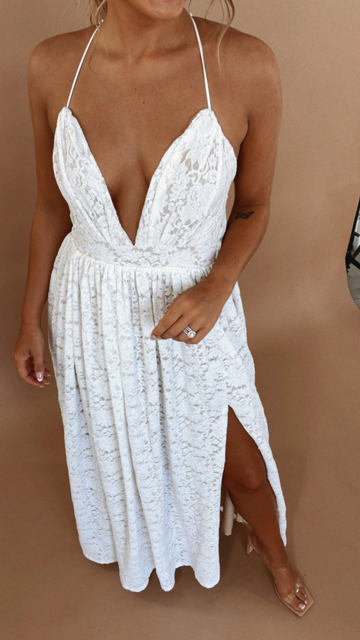 ECB Exclusive: Layla Lace Maxi Dress, White