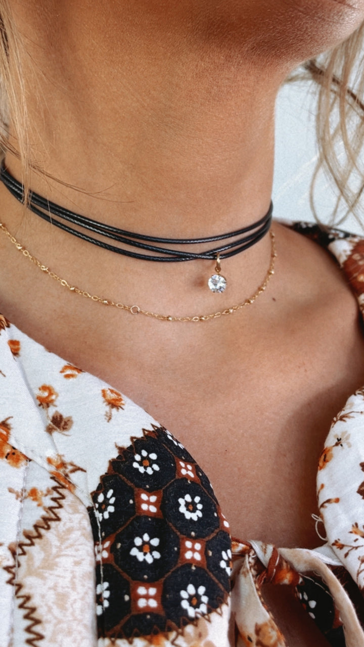 Rhinestone Triple Cord Choker Necklace