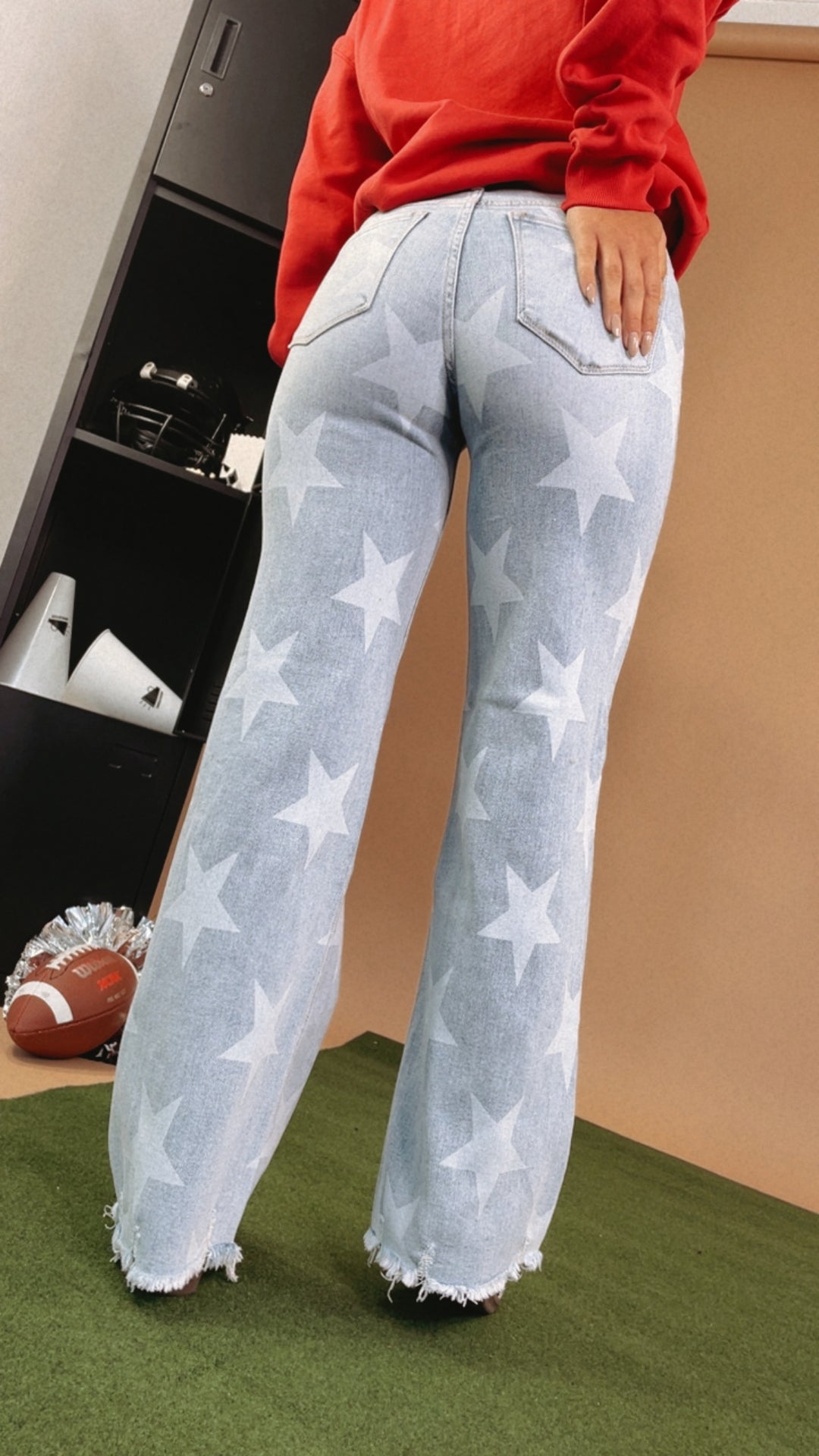 Wide Leg Star Print Denim Jeans, Risen