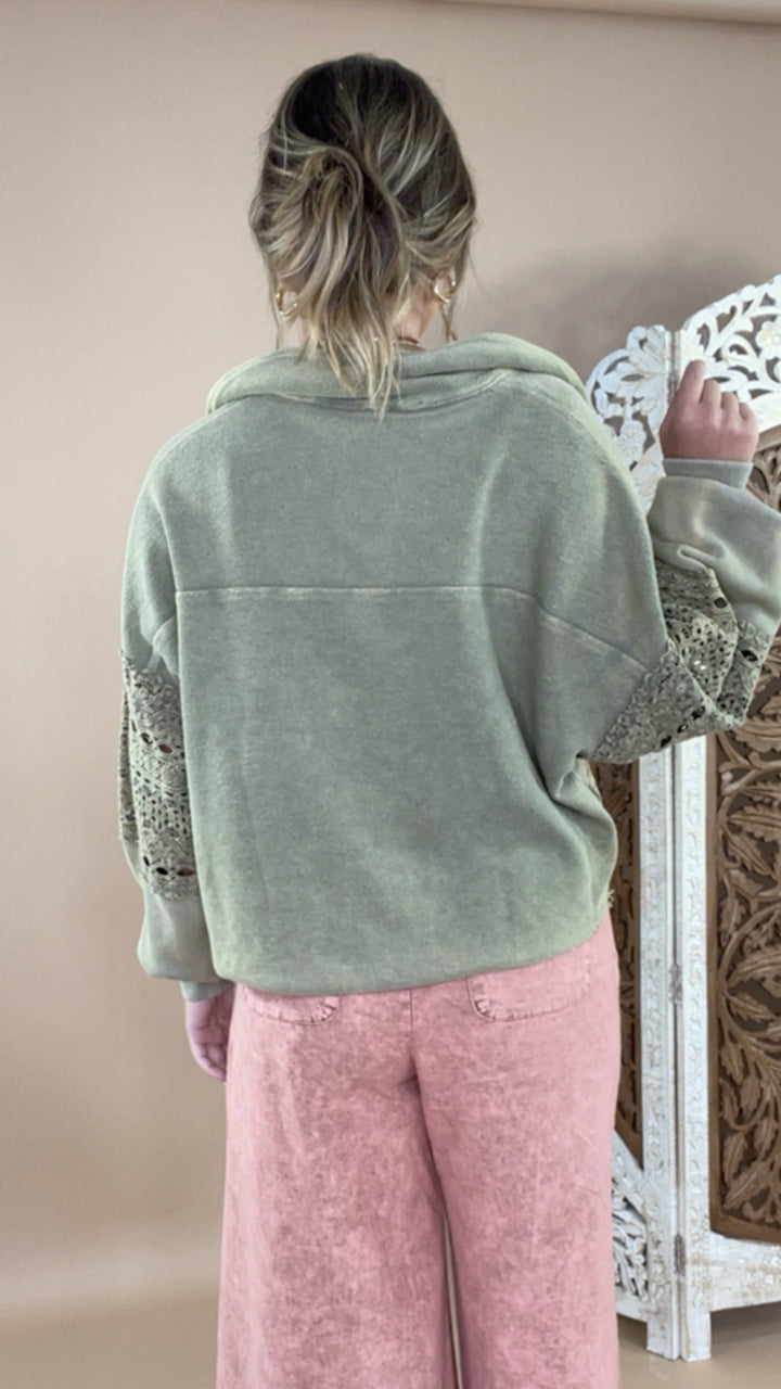 Lennox Lace Detailed Sweatshirt, Green