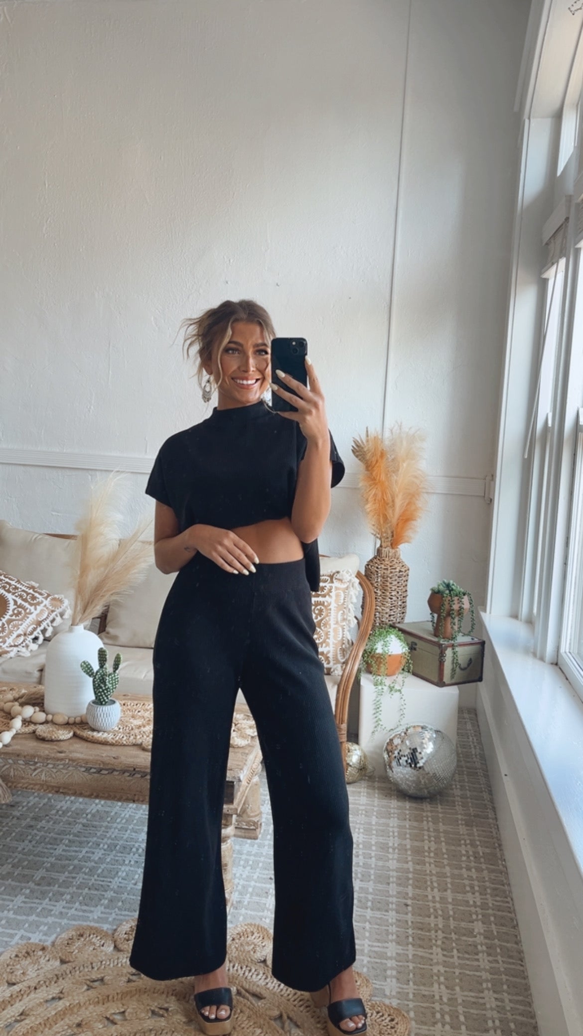 Black Ribbed Two-Piece Set