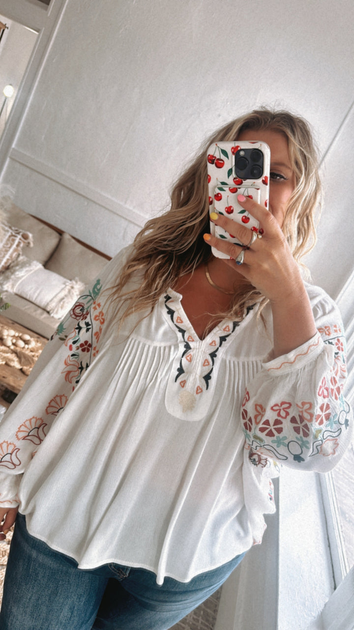 Emmy Embroidered Blouse, White