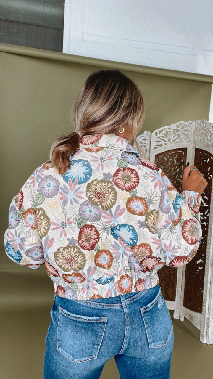 Full Of Color Floral Print Tapestry Cropped Jacket