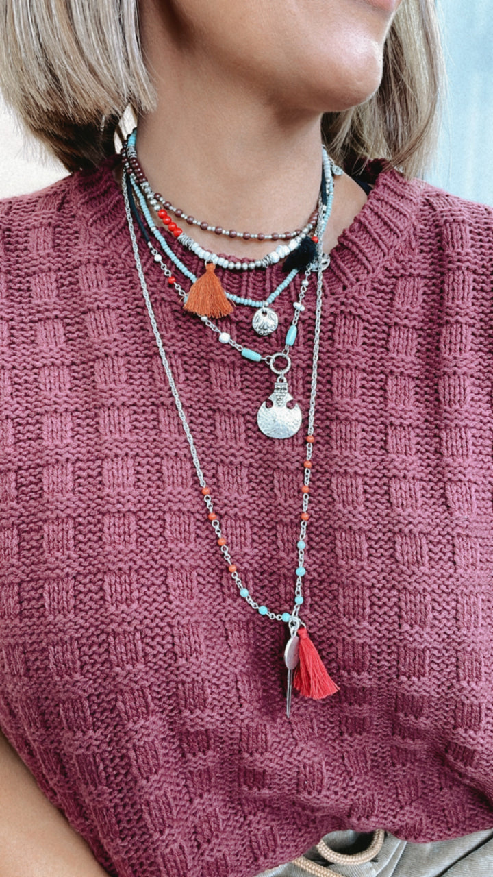 Feather Fringe Multi-Layered Necklace