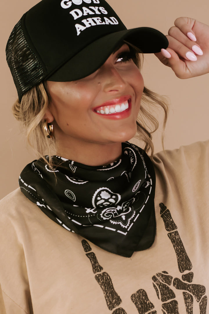 Silky Paisley Bandana Scarf, Black