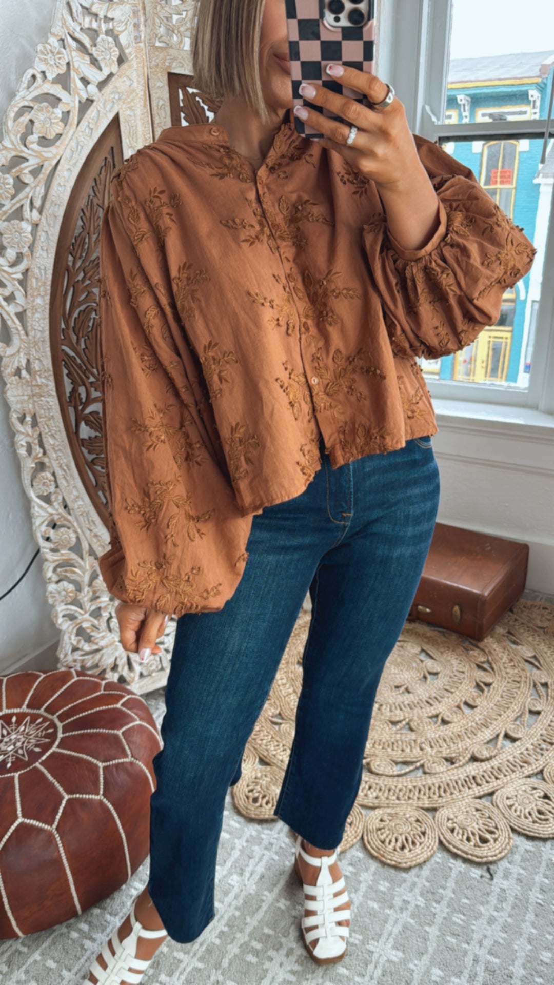 Serenade Floral Embellished Top, Rust