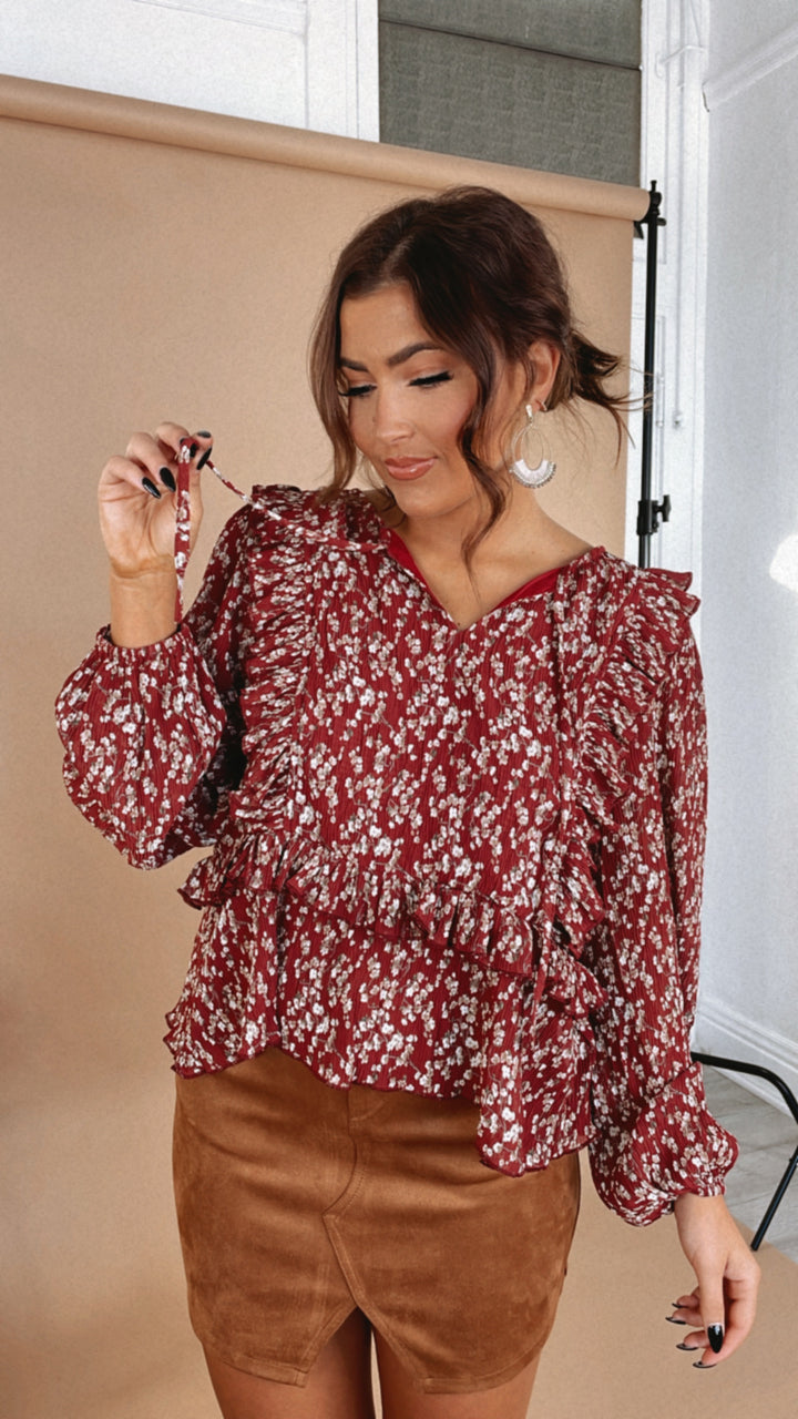 Loss For Words Blouse , Burgundy