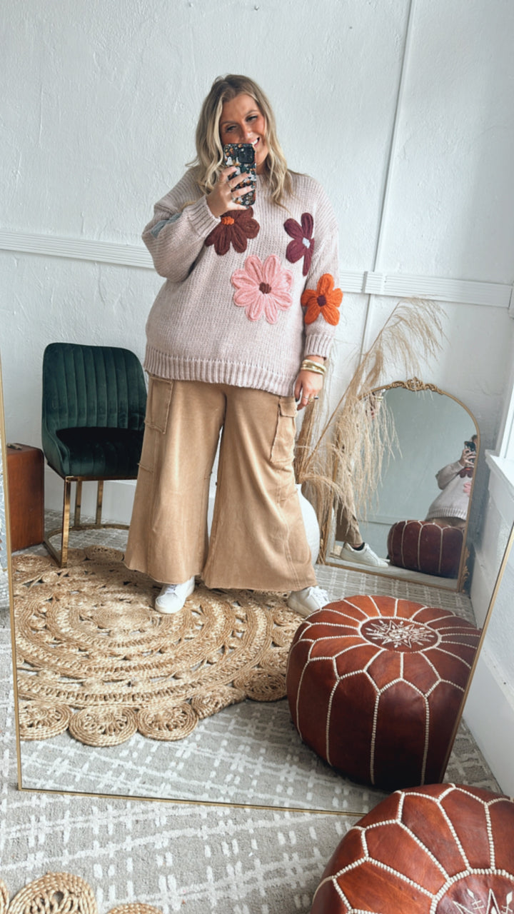 Floral Envy Knit Sweater, Tan