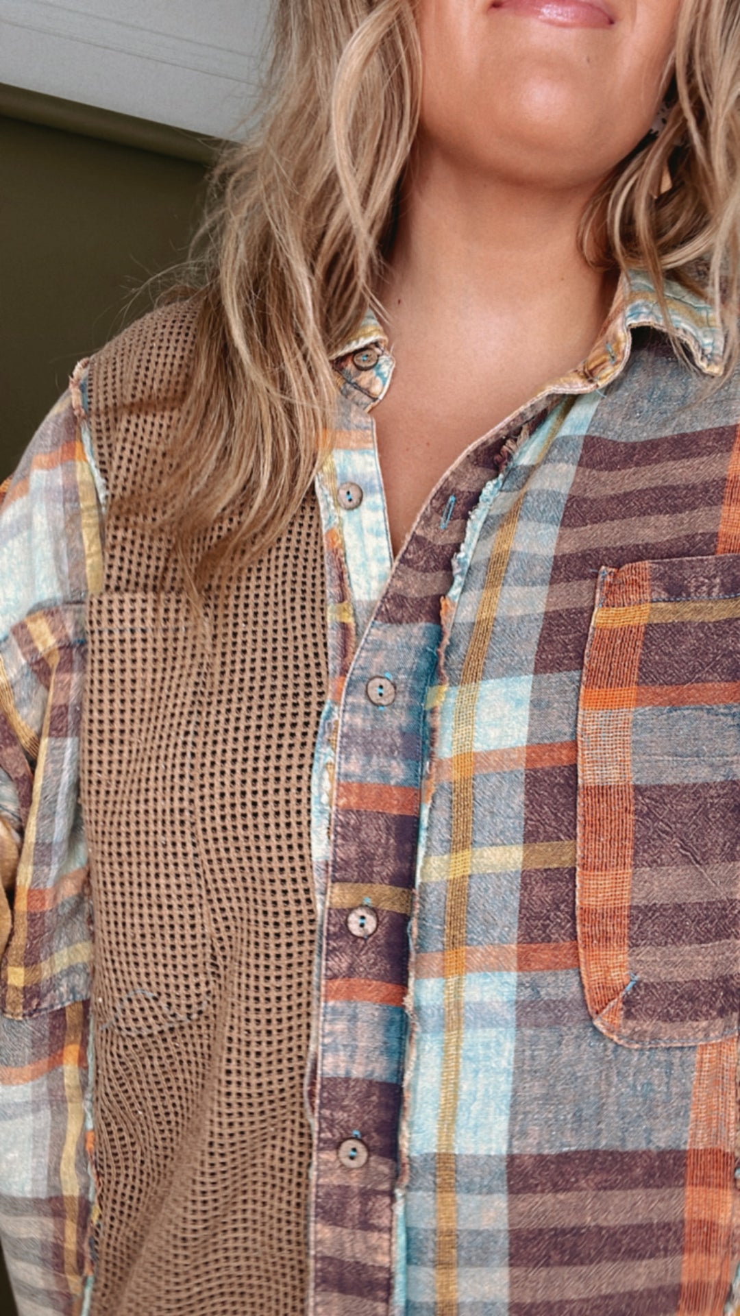 Oli & Hali: Sunny Mixed Plaid Button Down Top