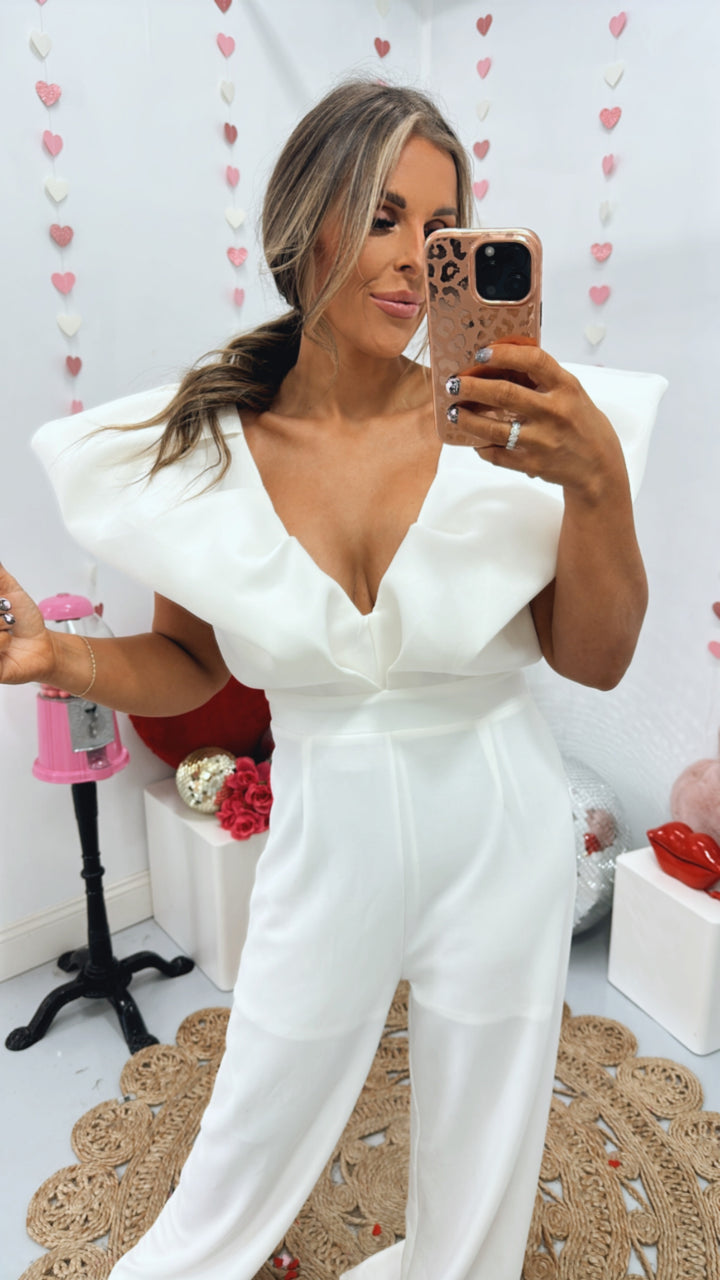 Show Out Flare Sleeve Jumpsuit, White