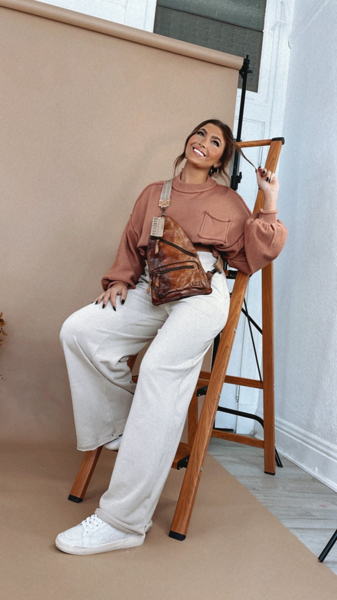 French Terry Wide Leg Sweatpants, Sand