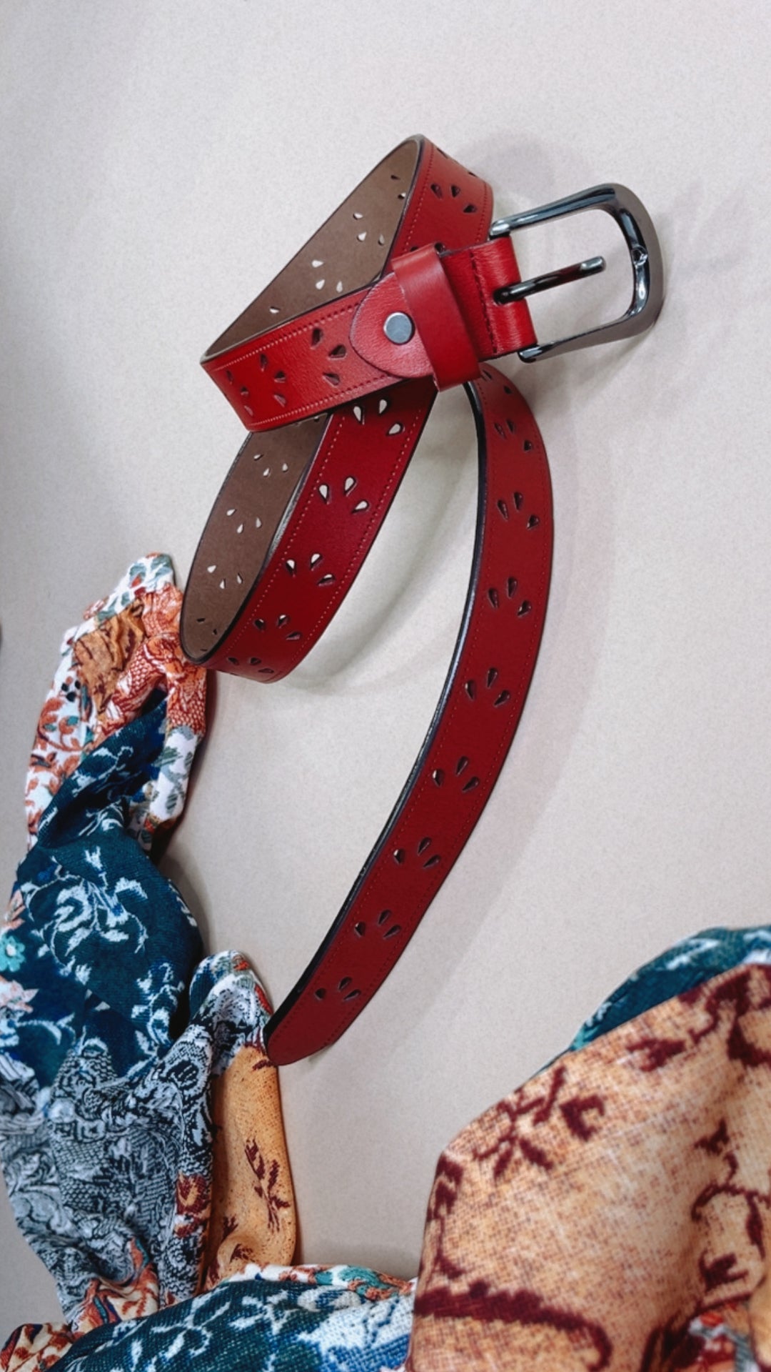 Elevated Petal Punch Out Detail Belt, Red