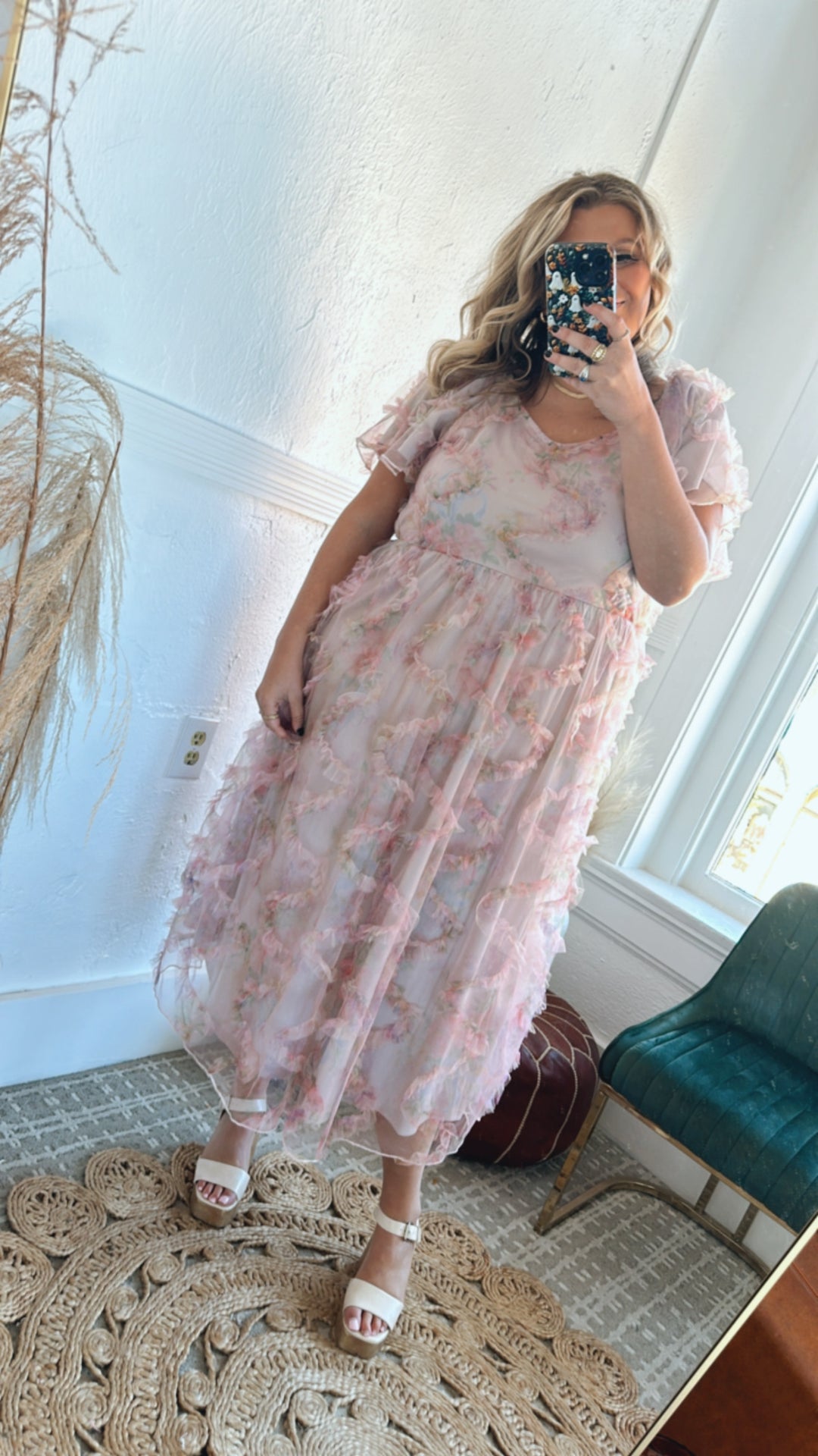 Floral Tulle Maxi Dress, Pink