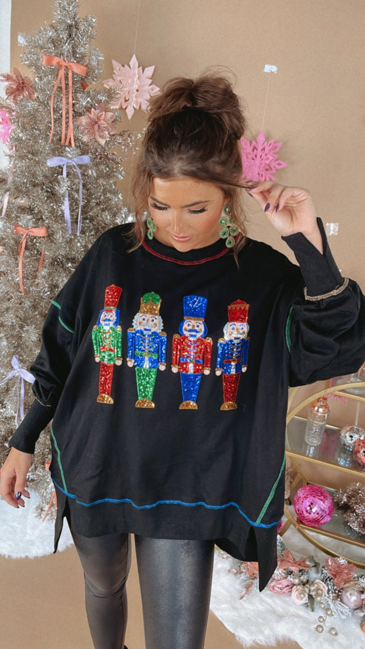 Nutcracker Sequin Pullover, Black