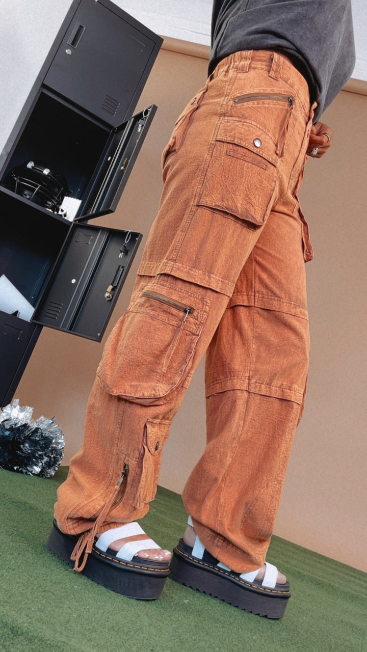 Oli & Hali: Mineral Washed Cargo Pants, Rust Orange