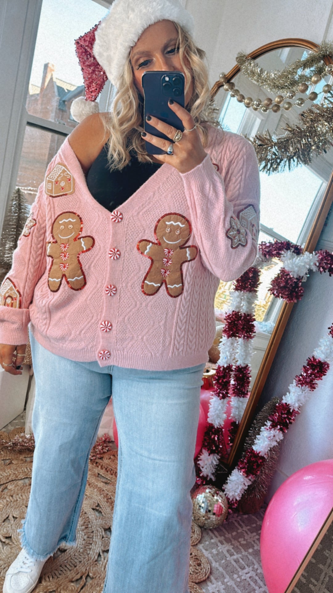 Holiday Gingerbread Man Cardi, Pink