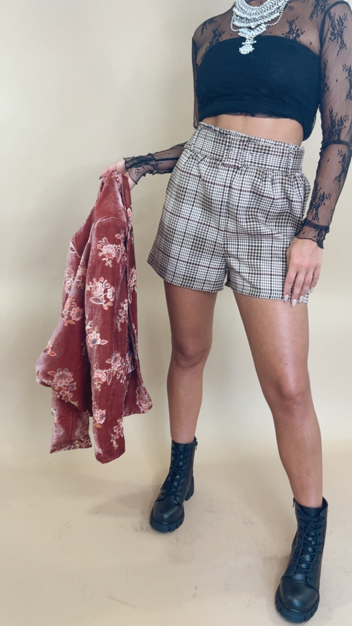 Poise In Plaid Shorts, Camel/Burgundy