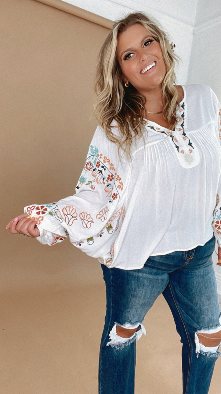 Emmy Embroidered Blouse, White