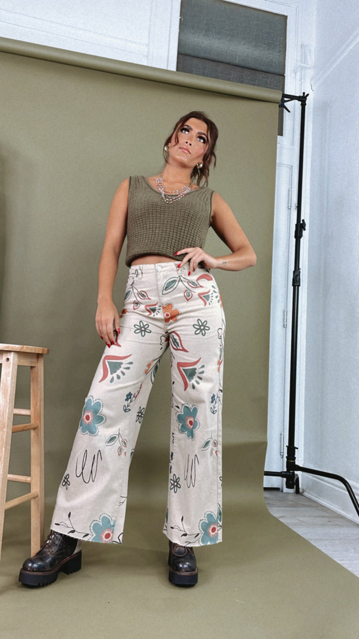 Happier Days Floral Printed Wide Leg Pants