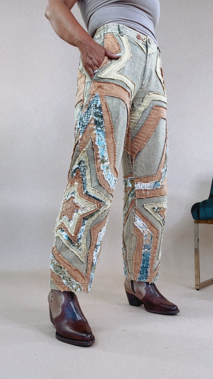 Oli & Hali: Washed Patchwork Star Patched Pants