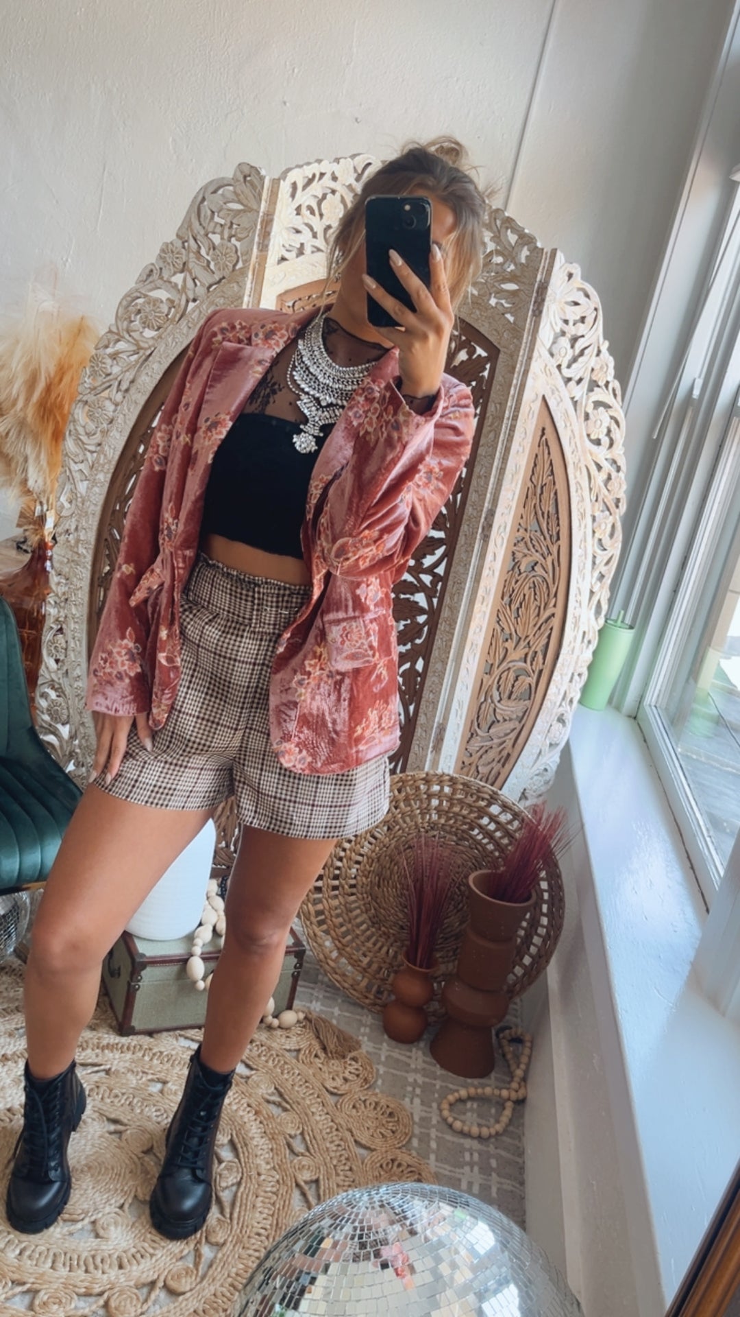 Poise In Plaid Shorts, Camel/Burgundy