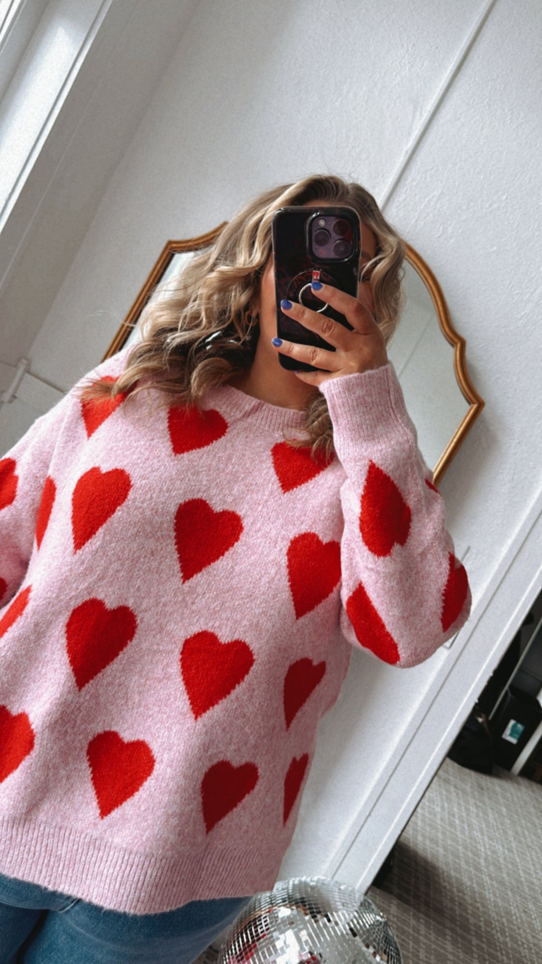 Be Mine Heart Print Sweater, Pink