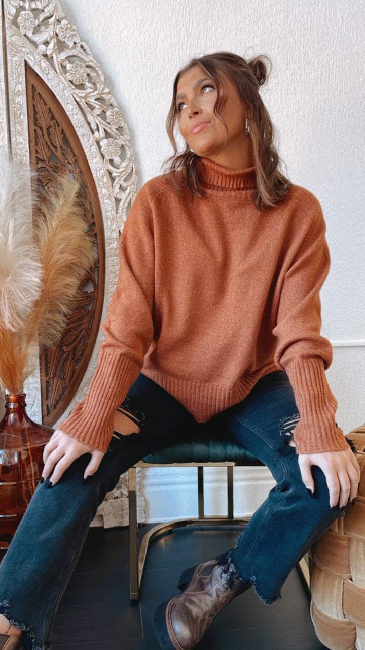 Let It Be Knit Sweater , Dark Rust