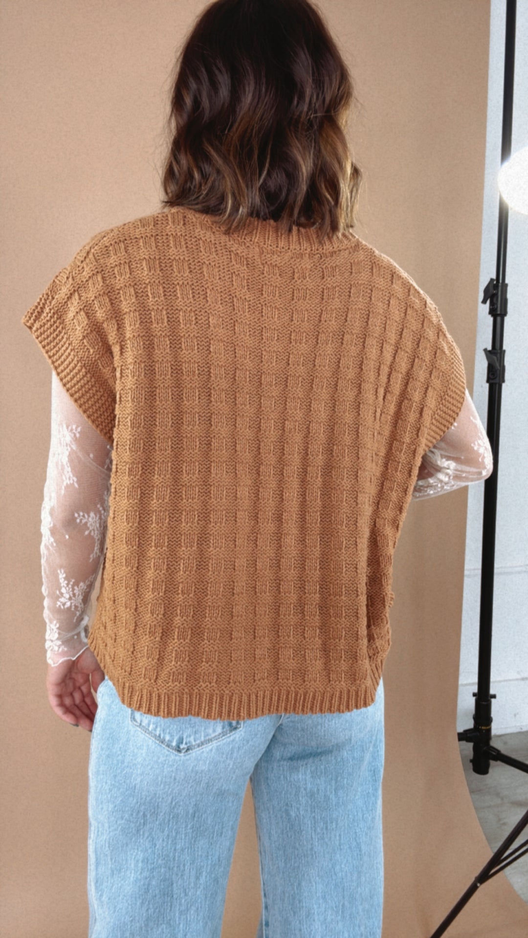 Wear It Woven Textured Boxy Sweater, Camel