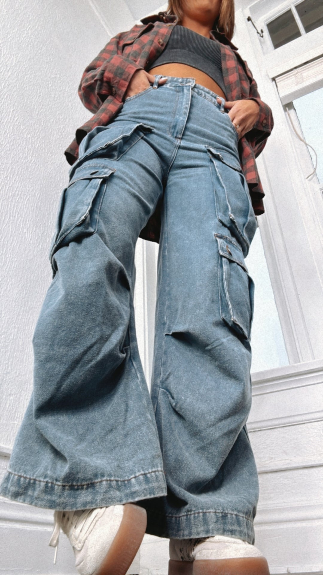 Oversized Boyfriend Denim Cargo Pants