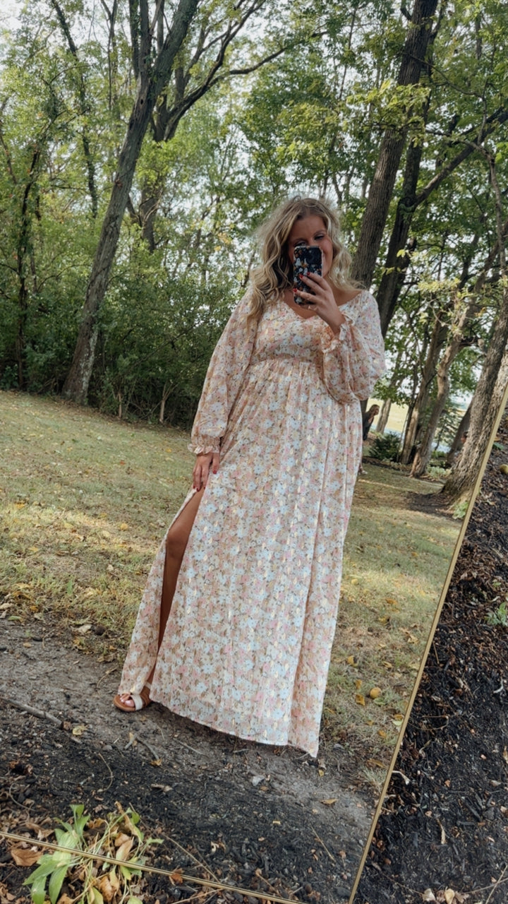 ECB Exclusive: Timeless Romantic Chiffon Maxi Dress, Pink Floral