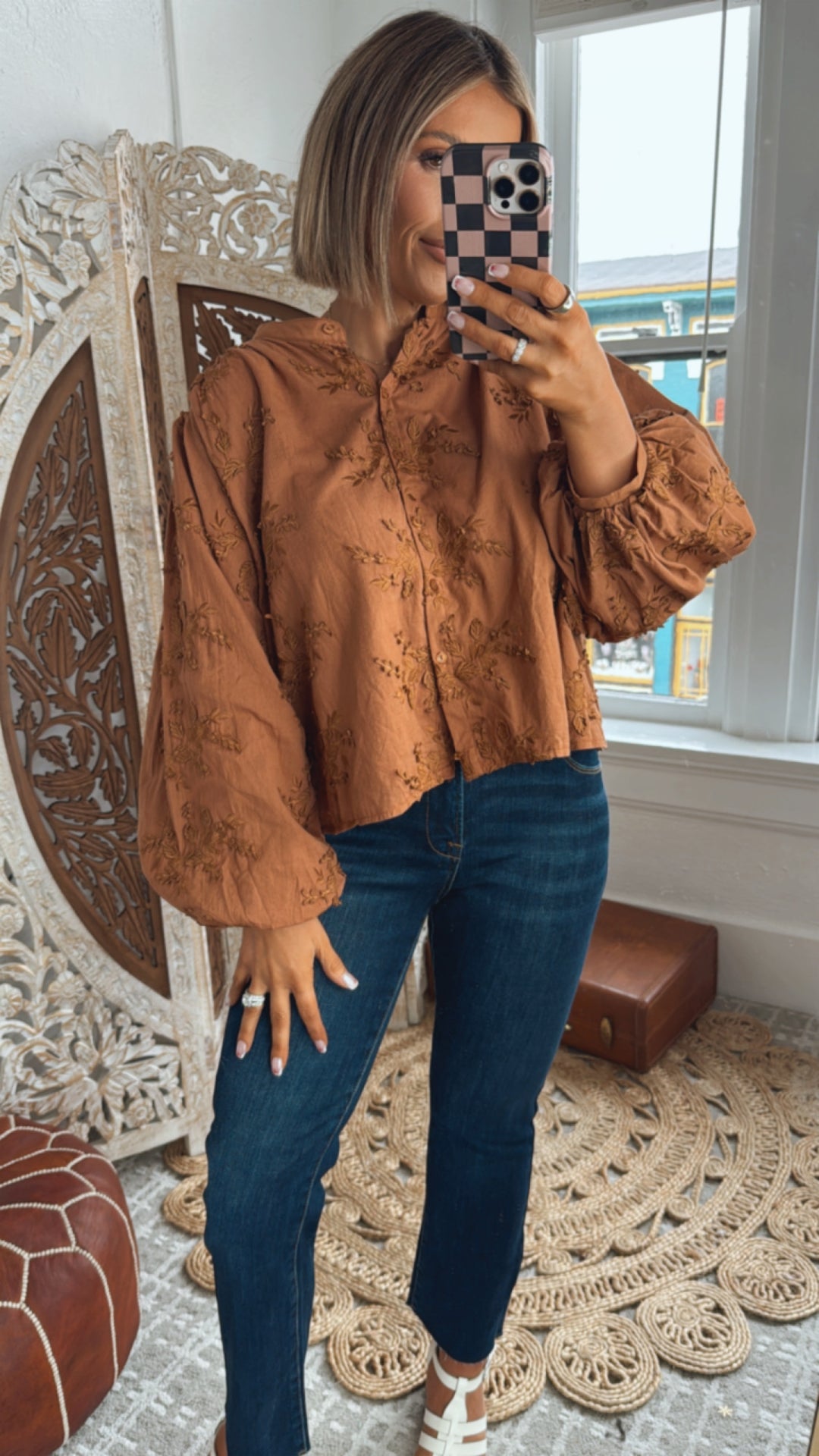 Serenade Floral Embellished Top, Rust