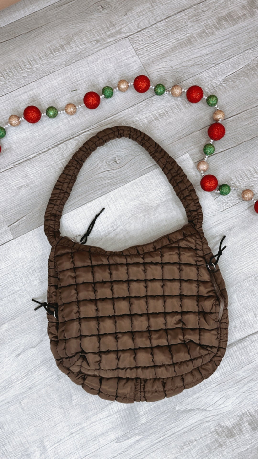 Quilted Puffer Carryall Bag, Brown