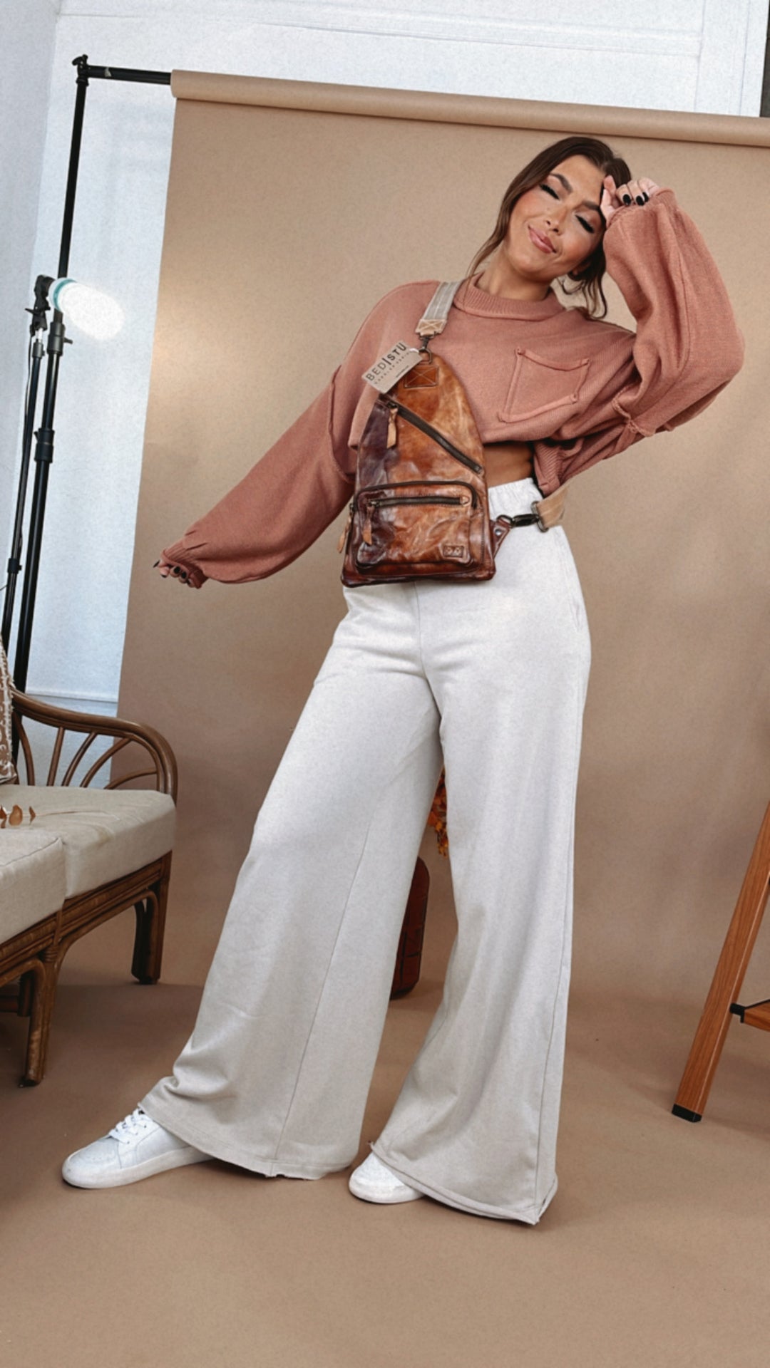 French Terry Wide Leg Sweatpants, Sand