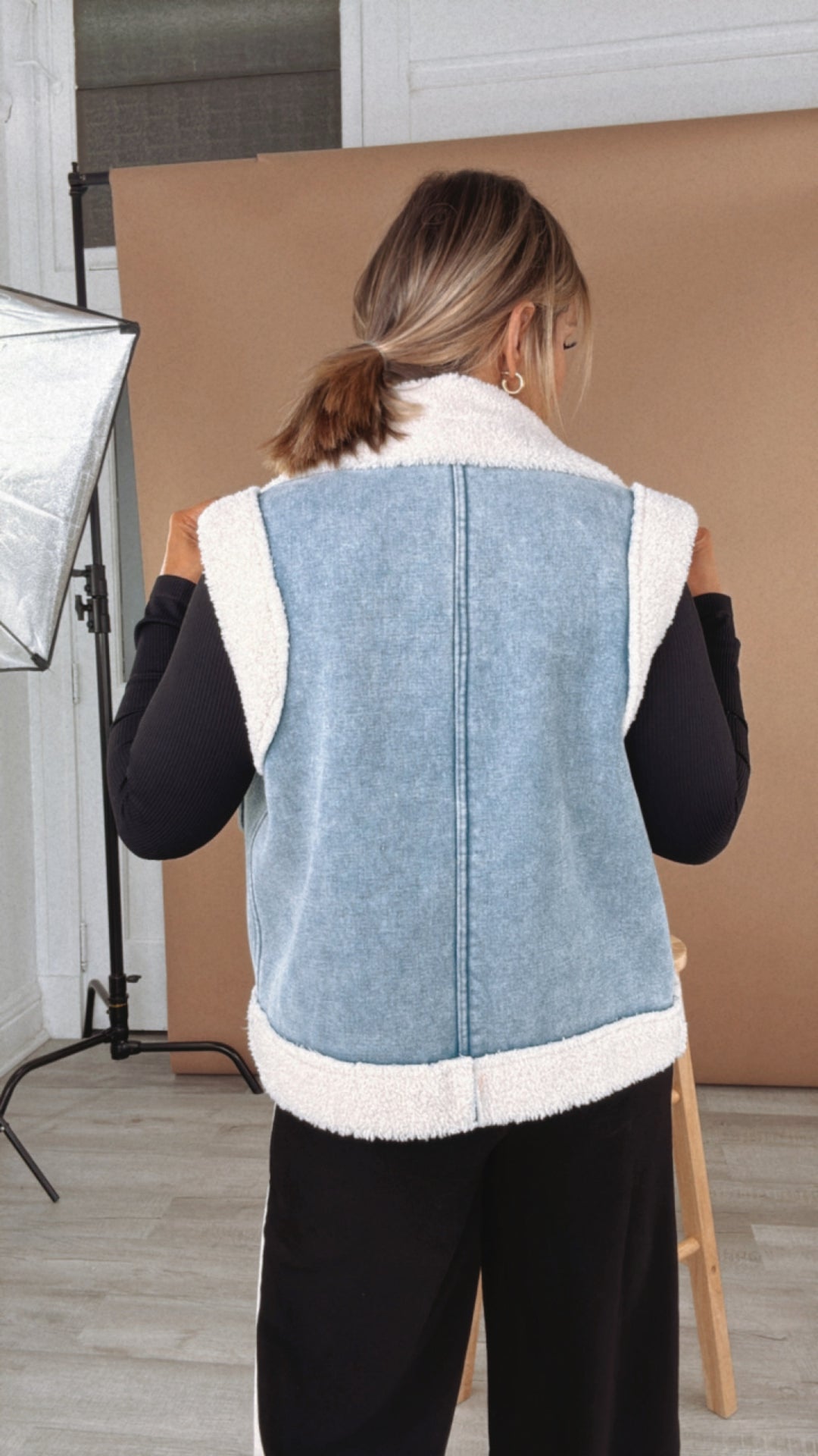 This Just In Stone Washed Denim Sherpa Vest