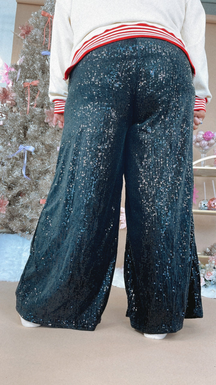 Sequins Flared Pants, Black