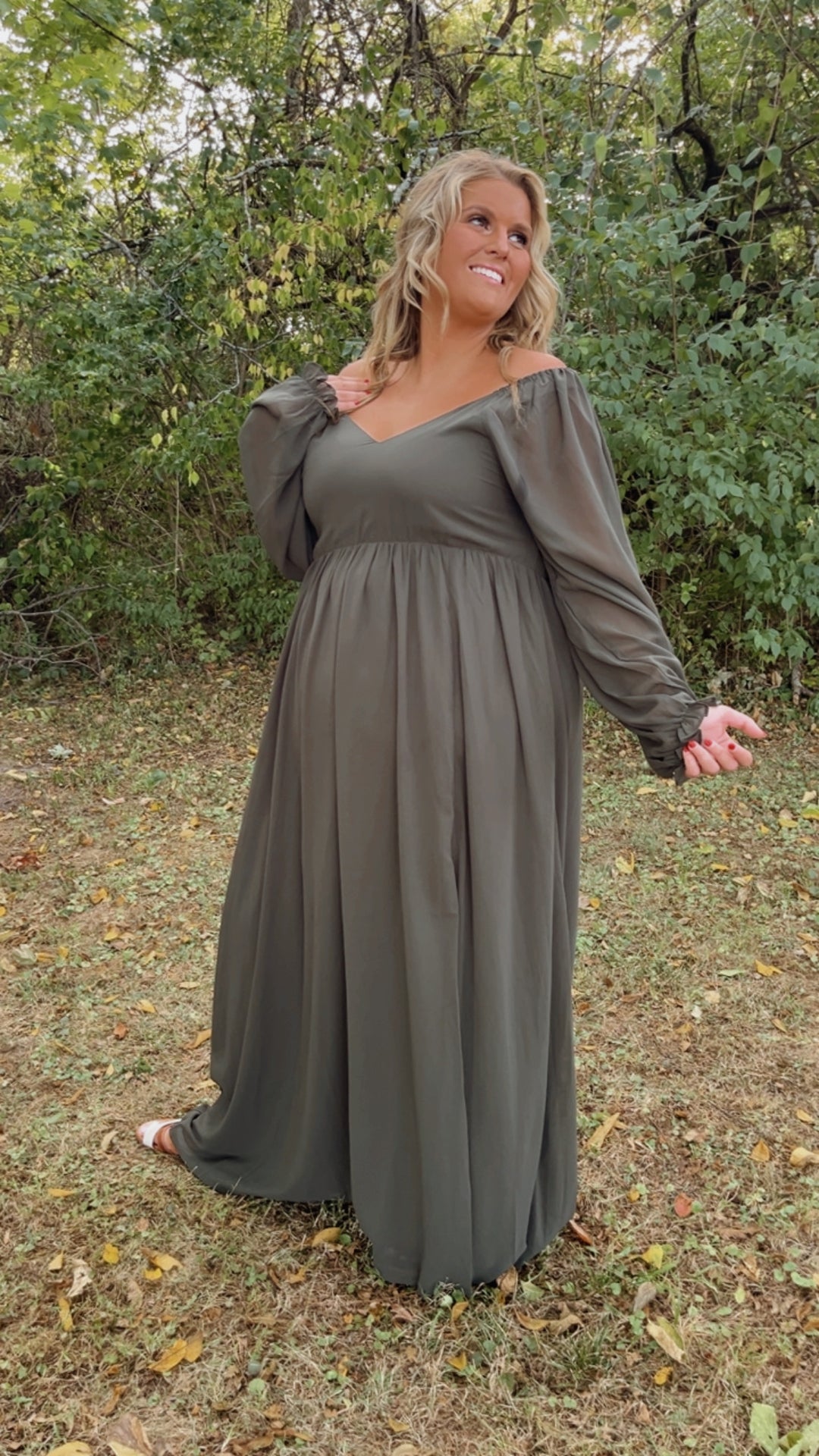 ECB Exclusive: Timeless Romantic Chiffon Maxi Dress, Olive