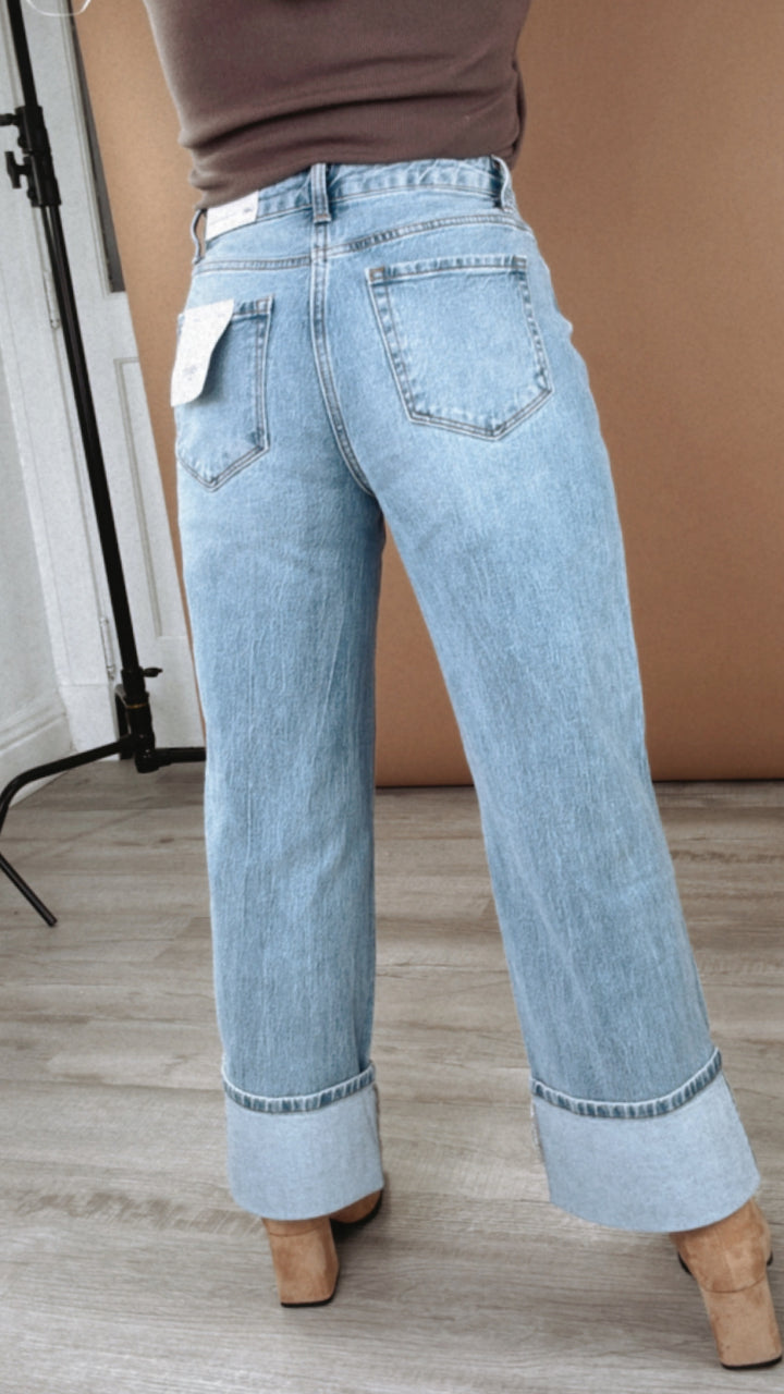 Jaxon Cuffed Baggy High Rise Denim, VERVET